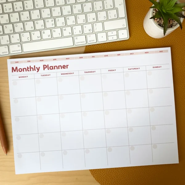 Monthly Planner Pad. Desk Planner Monthly Handmade Notepad for 3 years. Minimalist Organizer for Home or Office.