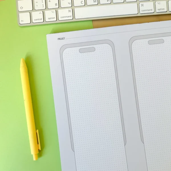 Mobile UI/UX design notebook. User interface & user experience design sketchbook for App designers and developers. UI Ux sketchpad.