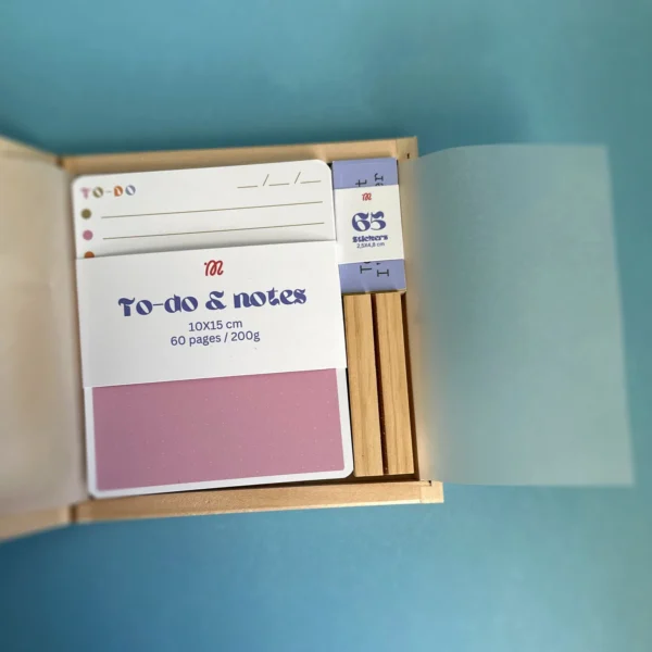 Handmade To-Do List & Note cards in wooden box. Motivation stickers and wooden stand. Desk planner undate. - Image 6