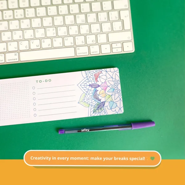 Keyboard To-do & Notes Desk Pad. Keyboard Desk Planner with Mandala for Coloring. Creativity in every moment: make your breaks special! - Image 6
