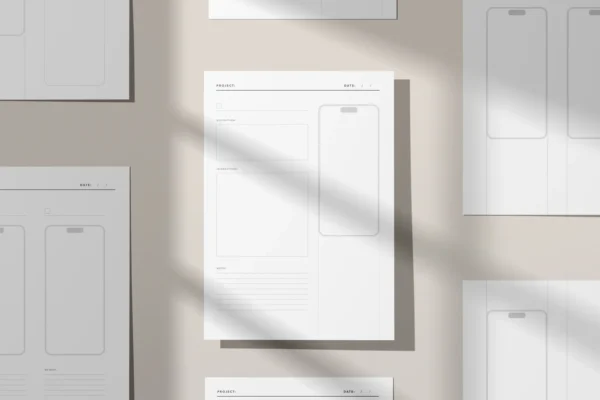 iPhone 14 App Design Worksheets - UX/UI Wireframes - Sketchbook