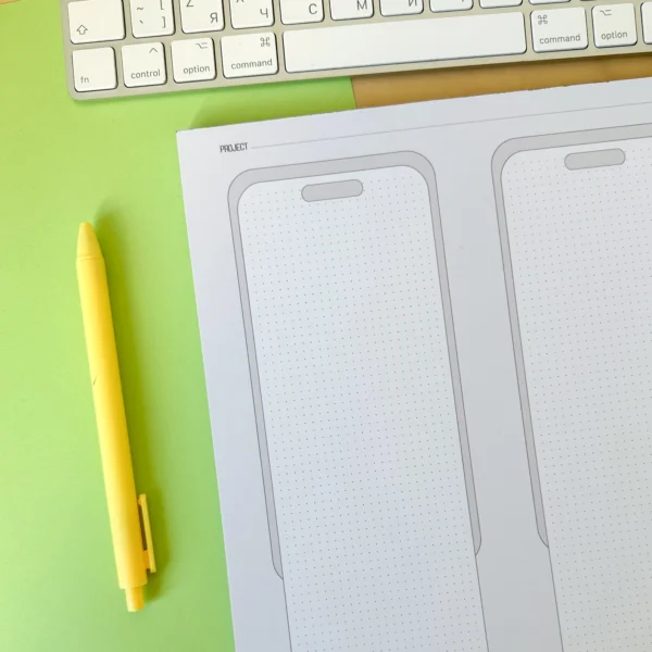 Mobile UI/UX design notebook. User interface & user experience design sketchbook for App designers and developers. UI Ux sketchpad.