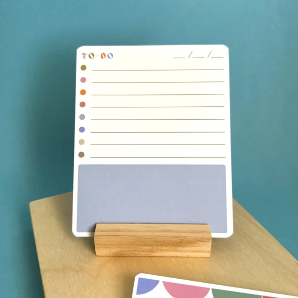 Handmade To-Do List & Note cards in wooden box. Motivation stickers and wooden stand. Desk planner undate.